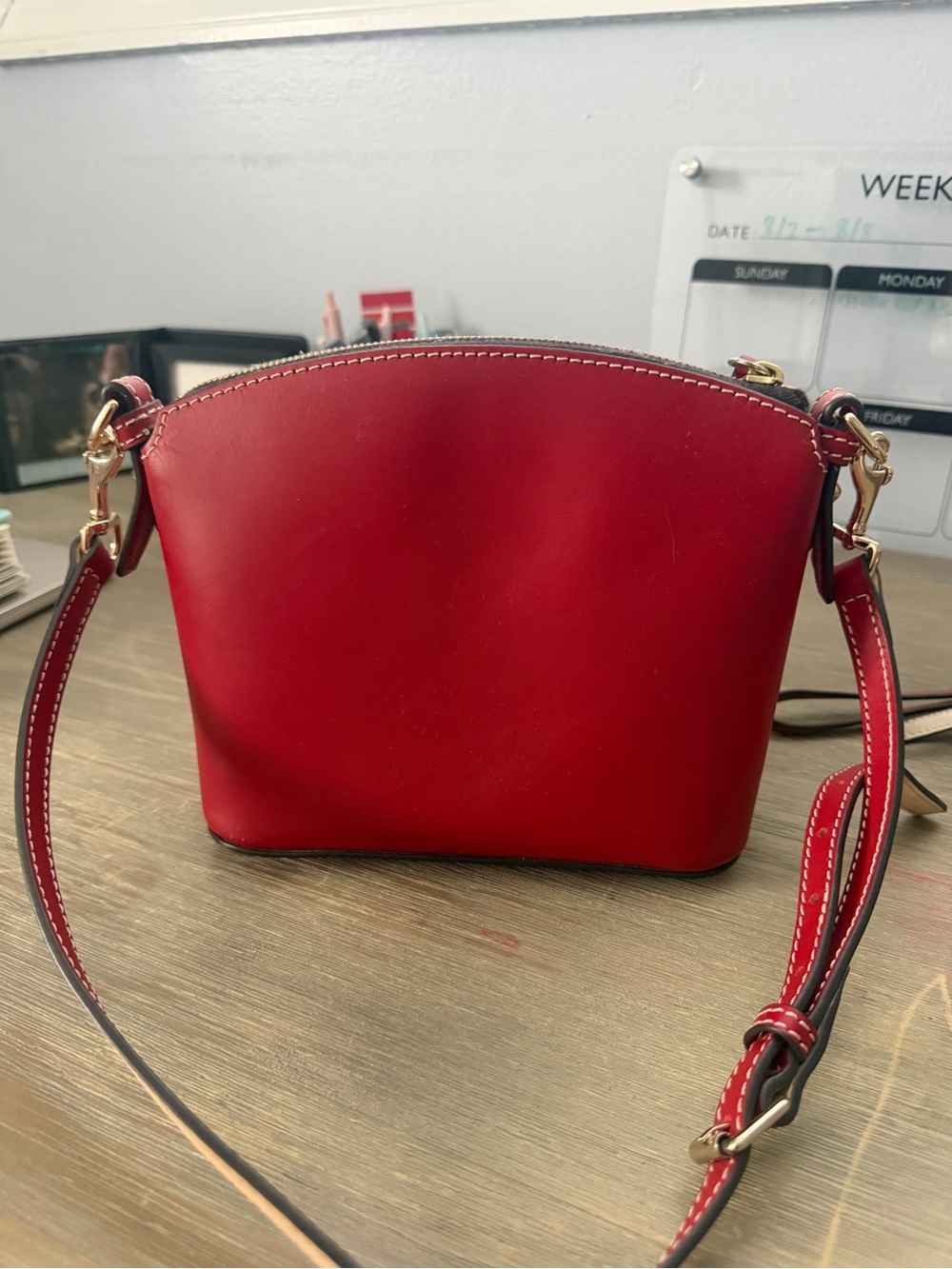 Dooney & Bourke Red Leather Crossbody with Gold Hardware - Picture 2 of 4